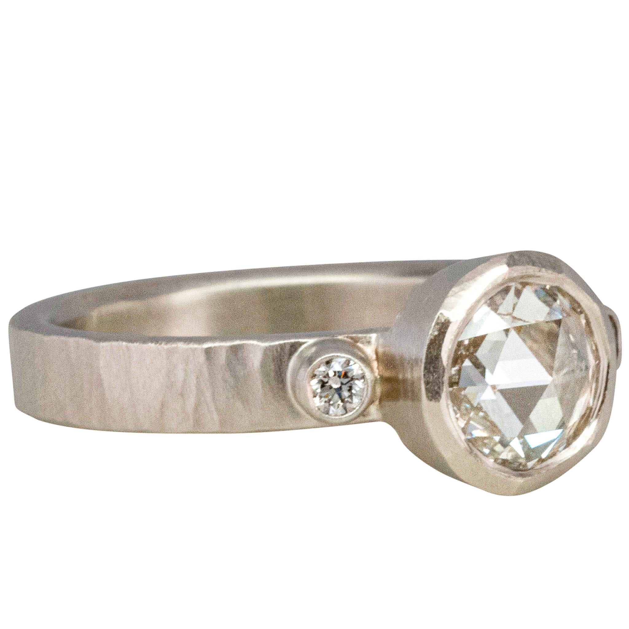 Disco Rose Cut Diamond Ring 14k White Gold size Lorien